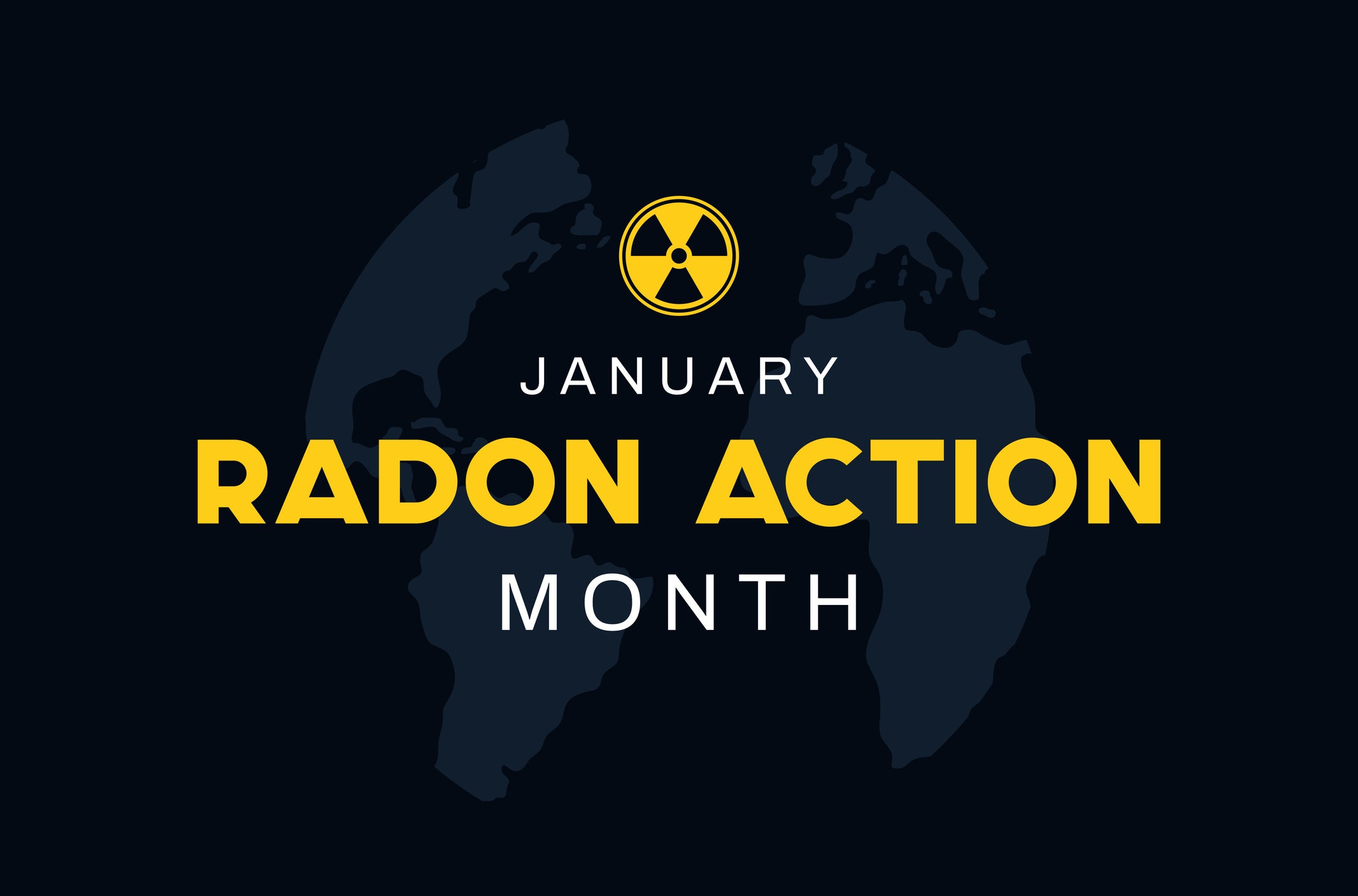 Picture of world map displaying 'Radon Action Month' text overlayed